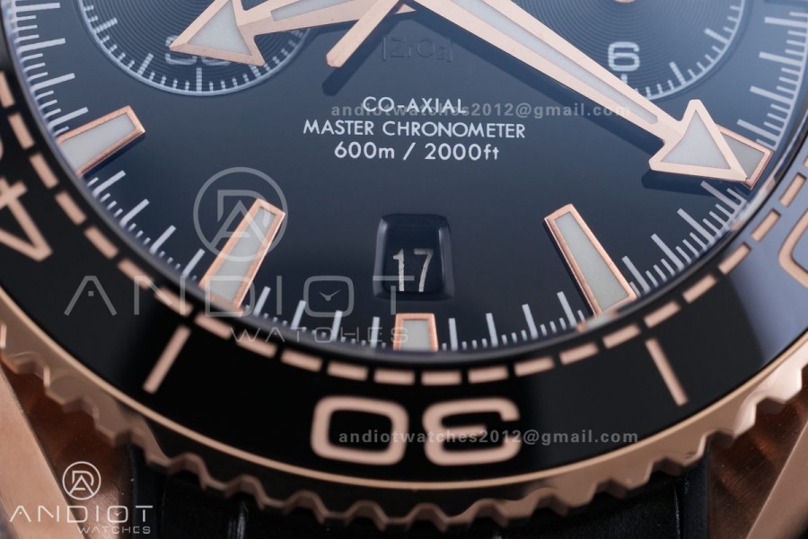 Planet Ocean 600M Chrono RG N1F 1:1 Best Edition Black Dial on Black Rubber Strap A9900