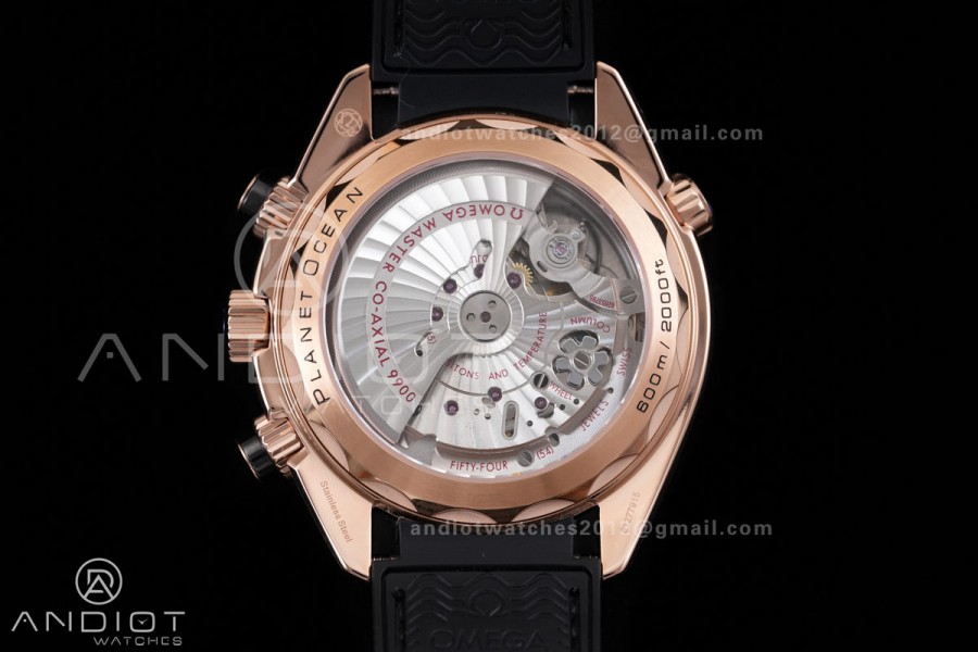 Planet Ocean 600M Chrono RG N1F 1:1 Best Edition Black Dial on Black Rubber Strap A9900
