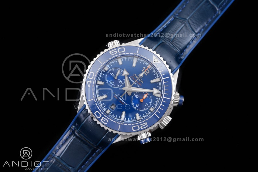 Planet Ocean 600M Chrono SS N1F 1:1 Best Edition Blue Dial on Blue Rubber Strap A9900