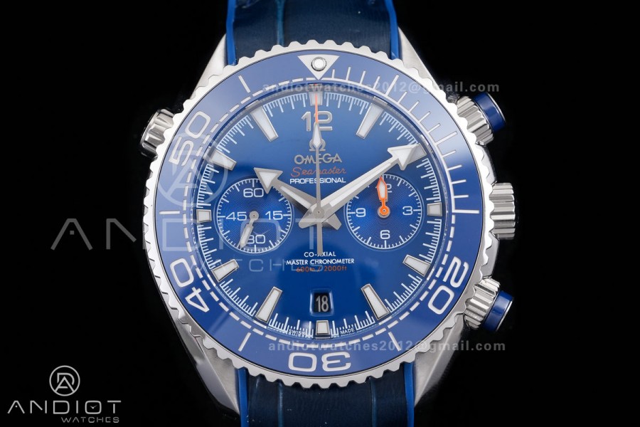 Planet Ocean 600M Chrono SS N1F 1:1 Best Edition Blue Dial on Blue Rubber Strap A9900