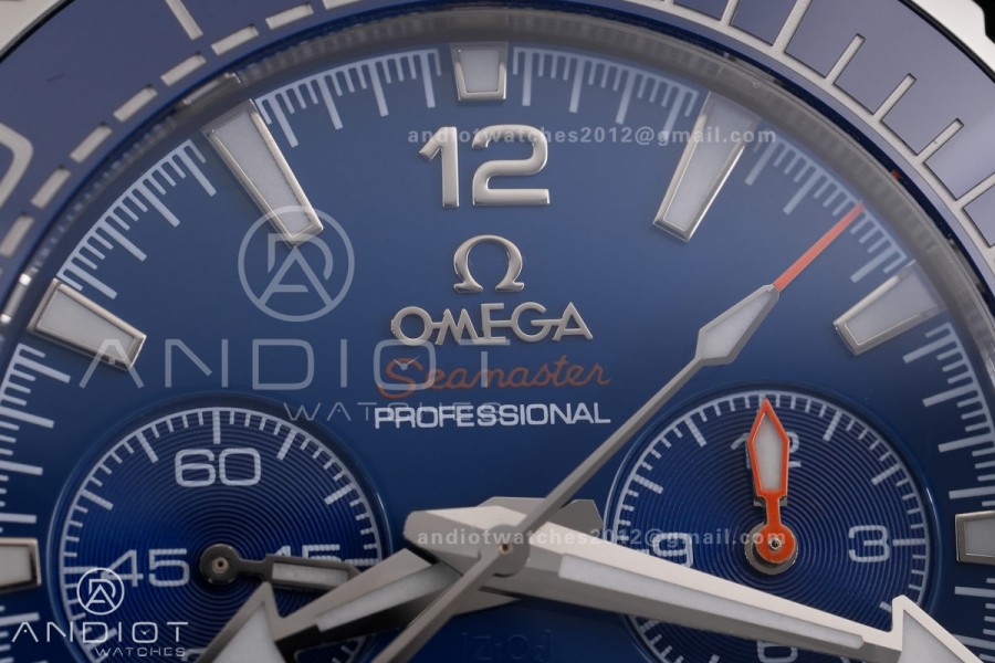 Planet Ocean 600M Chrono SS N1F 1:1 Best Edition Blue Dial on Blue Rubber Strap A9900