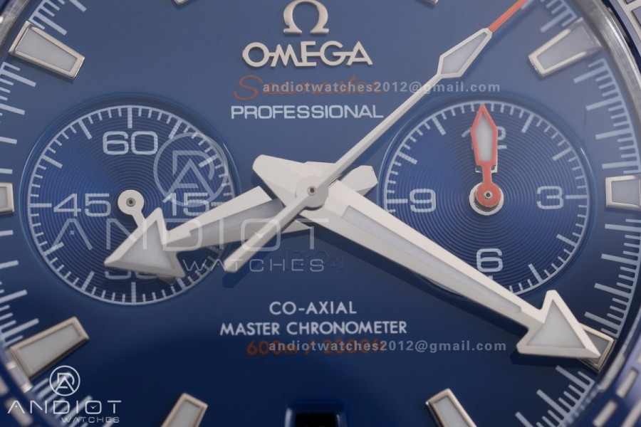 Planet Ocean 600M Chrono SS N1F 1:1 Best Edition Blue Dial on Blue Rubber Strap A9900