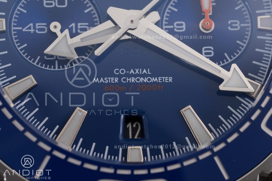 Planet Ocean 600M Chrono SS N1F 1:1 Best Edition Blue Dial on Blue Rubber Strap A9900