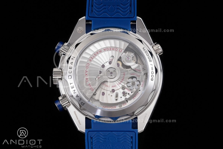 Planet Ocean 600M Chrono SS N1F 1:1 Best Edition Blue Dial on Blue Rubber Strap A9900