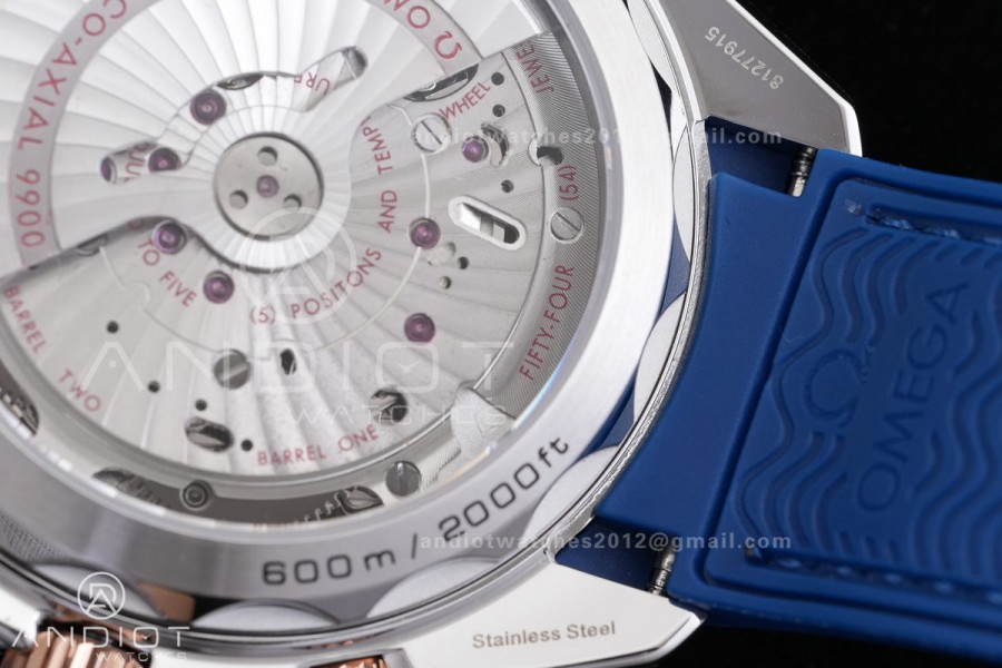 Seamaster 600m Chrono SS/RG N1F 1:1 Best Edition Blue Dial on Blue Rubber Strap A9900