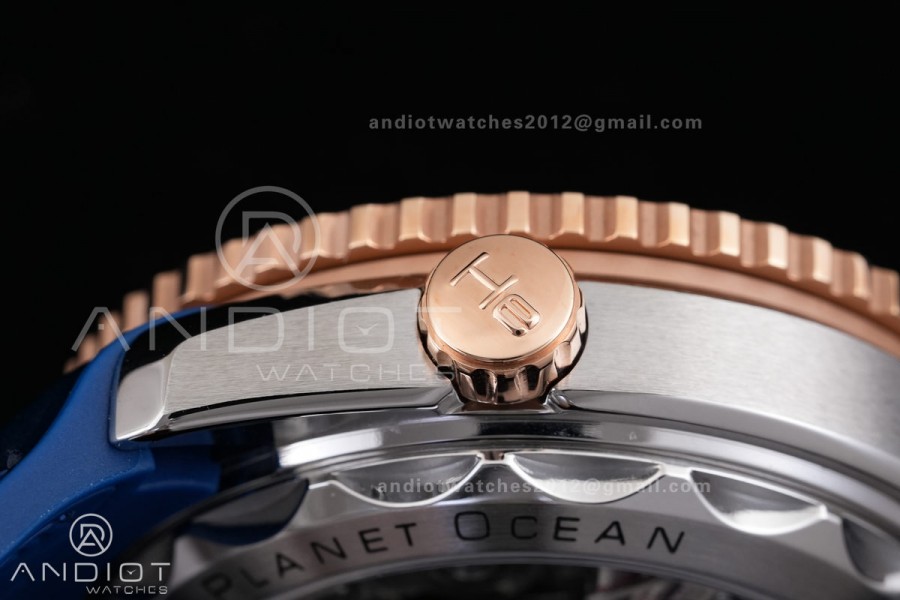 Seamaster 600m Chrono SS/RG N1F 1:1 Best Edition Blue Dial on Blue Rubber Strap A9900