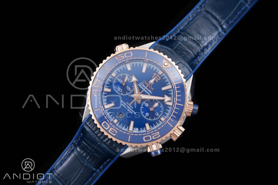Seamaster 600m Chrono SS/RG N1F 1:1 Best Edition Blue Dial on Blue Rubber Strap A9900