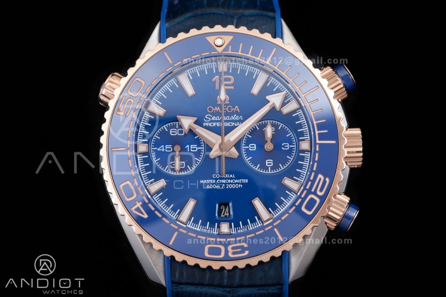 Seamaster 600m Chrono SS/RG N1F 1:1 Best Edition Blue Dial on Blue Rubber Strap A9900