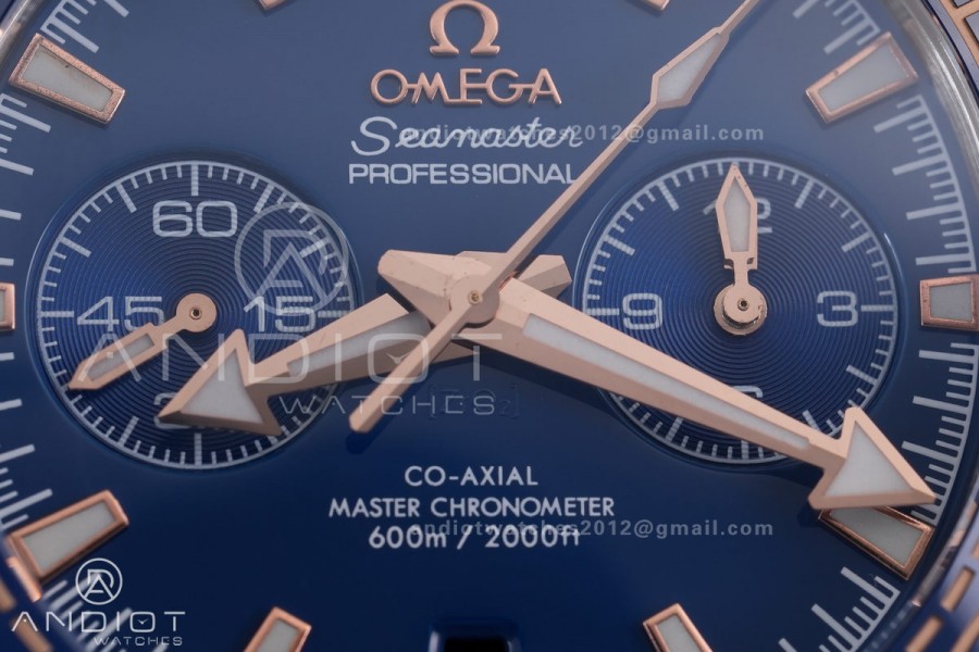Seamaster 600m Chrono SS/RG N1F 1:1 Best Edition Blue Dial on Blue Rubber Strap A9900