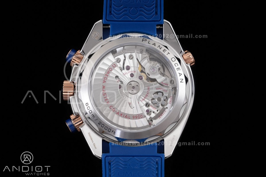 Seamaster 600m Chrono SS/RG N1F 1:1 Best Edition Blue Dial on Blue Rubber Strap A9900