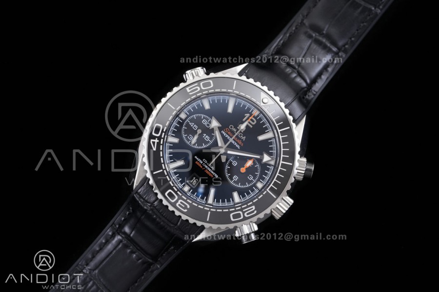 Planet Ocean 600M Chrono SS N1F 1:1 Best Edition Black Dial on Black Rubber Strap A9900