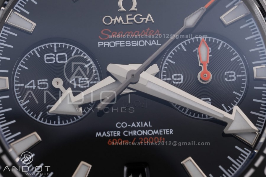 Planet Ocean 600M Chrono SS N1F 1:1 Best Edition Black Dial on Black Rubber Strap A9900