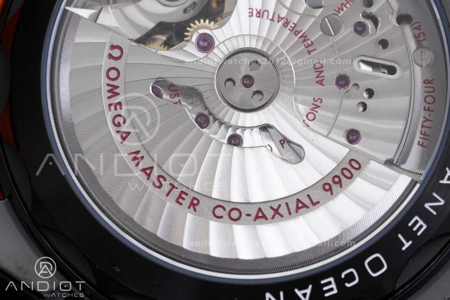 Planet Ocean 600M Chrono PVD N1F 1:1 Best Edition Black Dial 1/4 Orange Bezel on Rubber Strap A9900