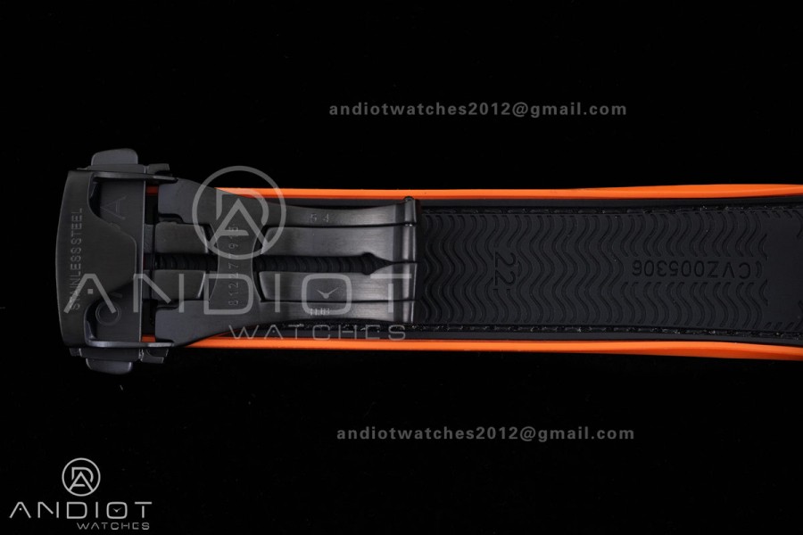 Planet Ocean 600M Chrono PVD N1F 1:1 Best Edition Black Dial 1/4 Orange Bezel on Rubber Strap A9900
