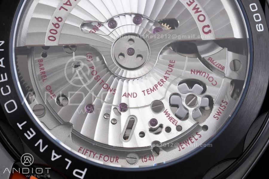 Planet Ocean 600M Chrono PVD N1F 1:1 Best Edition Black Dial 1/4 Orange Bezel on Rubber Strap A9900