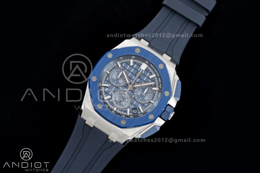 Royal Oak Offshore 43mm 26420so SS DDF 1:1 Best Edition Blue Dial on Blue Rubber Strap DD4401 Super Clone