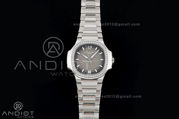 Nautilus 7118 Ladies DDF 1:1 Best Edition Gray Dial Diamonds Bezel on SS Bracelet DD330 Super Clone