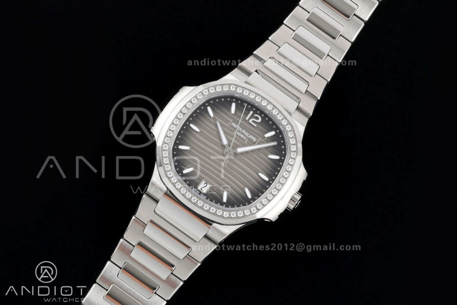 Nautilus 7118 Ladies DDF 1:1 Best Edition Gray Dial Diamonds Bezel on SS Bracelet DD330 Super Clone