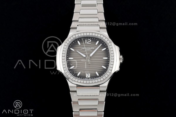 Nautilus 7118 Ladies DDF 1:1 Best Edition Gray Dial Diamonds Bezel on SS Bracelet DD330 Super Clone