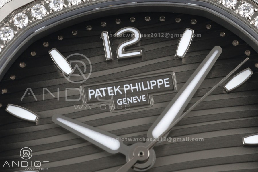 Nautilus 7118 Ladies DDF 1:1 Best Edition Gray Dial Diamonds Bezel on SS Bracelet DD330 Super Clone