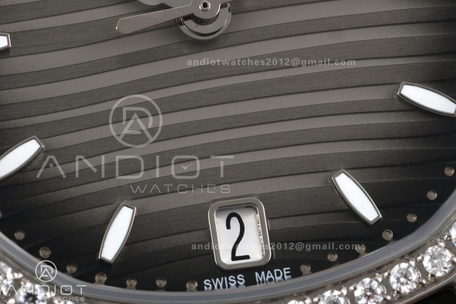 Nautilus 7118 Ladies DDF 1:1 Best Edition Gray Dial Diamonds Bezel on SS Bracelet DD330 Super Clone