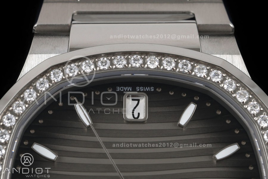 Nautilus 7118 Ladies DDF 1:1 Best Edition Gray Dial Diamonds Bezel on SS Bracelet DD330 Super Clone