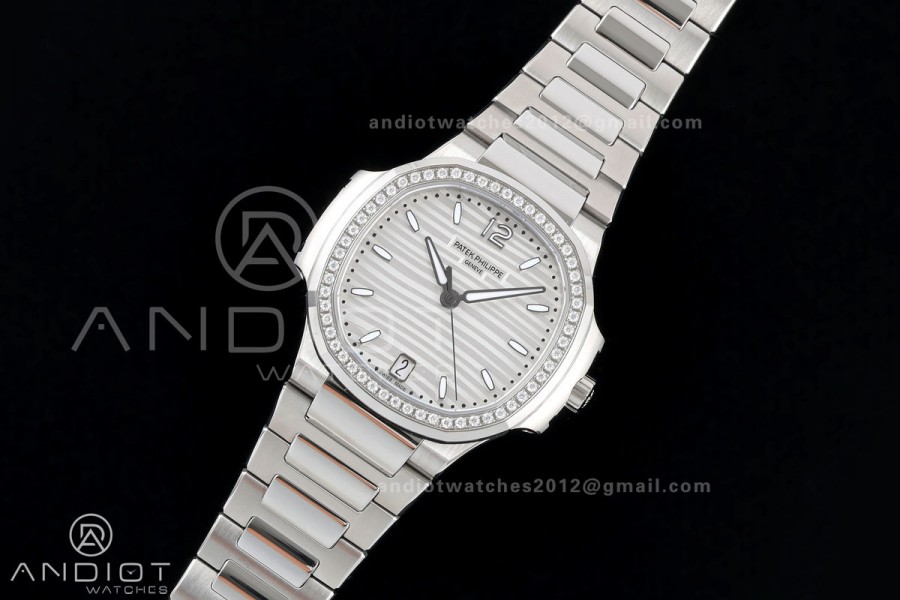 Nautilus 7118 Ladies DDF 1:1 Best Edition Silver Dial Diamonds Bezel on SS Bracelet DD330 Super Clone