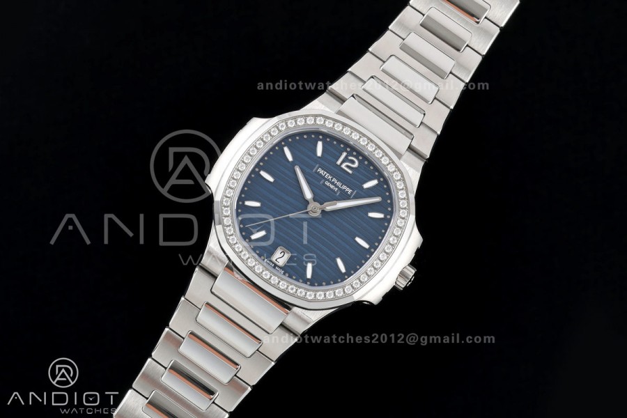 Nautilus 7118 Ladies DDF 1:1 Best Edition Blue Dial Diamonds Bezel on SS Bracelet DD330 Super Clone