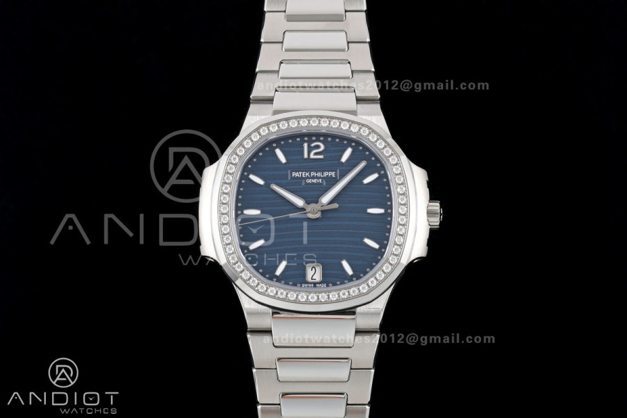 Nautilus 7118 Ladies DDF 1:1 Best Edition Blue Dial Diamonds Bezel on SS Bracelet DD330 Super Clone