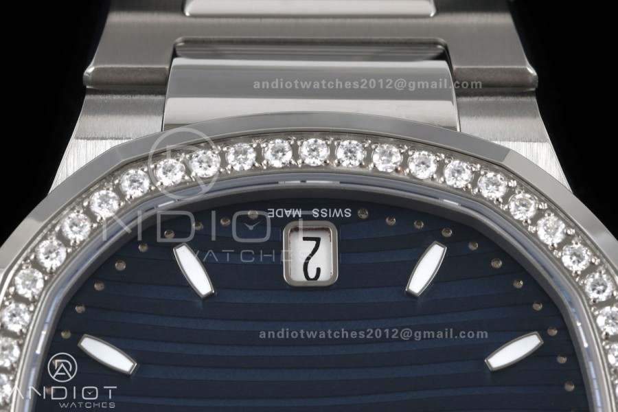 Nautilus 7118 Ladies DDF 1:1 Best Edition Blue Dial Diamonds Bezel on SS Bracelet DD330 Super Clone
