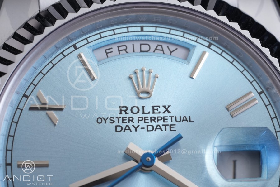 Day Date 40 SS CBDF 1:1 Best Edition Ice Blue Roman Dial on President Bracelet VR3255 (210g)
