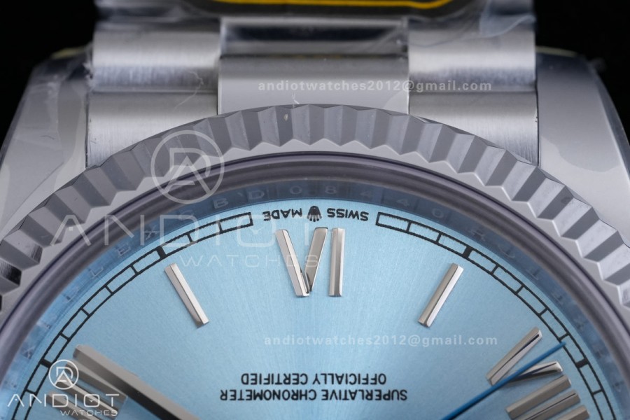 Day Date 40 SS CBDF 1:1 Best Edition Ice Blue Roman Dial on President Bracelet VR3255 (210g)