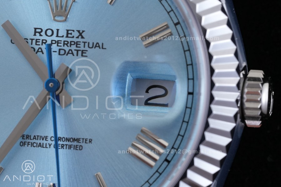 Day Date 40 SS CBDF 1:1 Best Edition Ice Blue Roman Dial on President Bracelet VR3255 (210g)