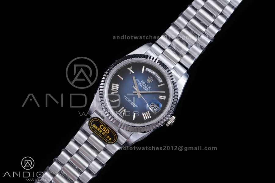 Day Date 40 SS CBDF 1:1 Best Edition Blue Ombre Roman Dial on President Bracelet VR3255 (210g)