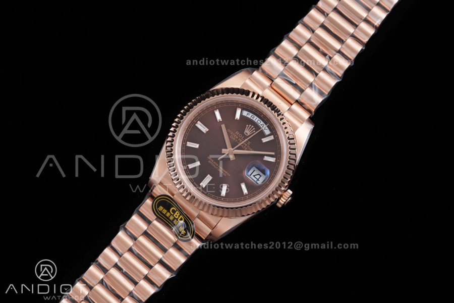 Day Date 40 RG CBDF 1:1 Best Edition Brown Crystal Dial on President Bracelet VR3255 (210g)