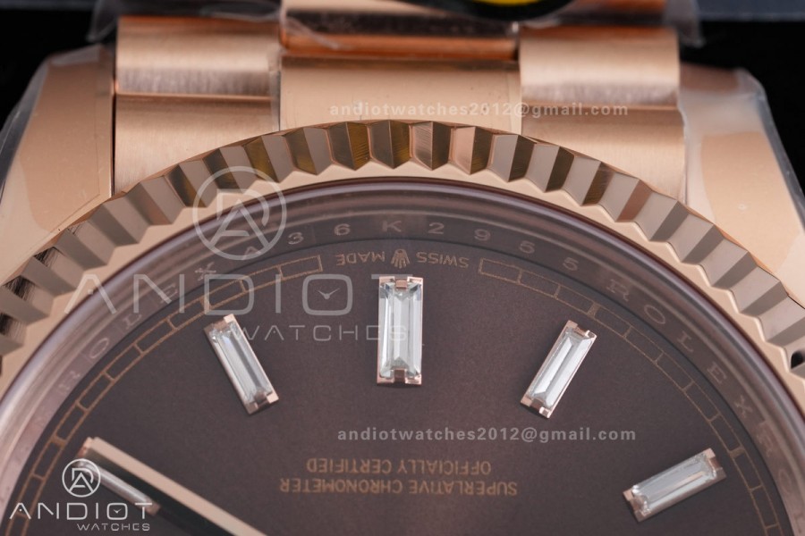 Day Date 40 RG CBDF 1:1 Best Edition Brown Crystal Dial on President Bracelet VR3255 (210g)