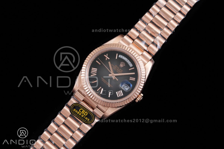 Day Date 40 RG CBDF 1:1 Best Edition Gray Roman Dial on President Bracelet VR3255 (210g)