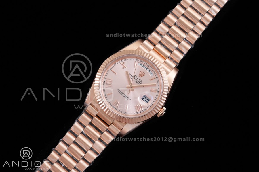 Day Date 40 RG CBDF 1:1 Best Edition RG Roman Dial on President Bracelet VR3255 (210g)
