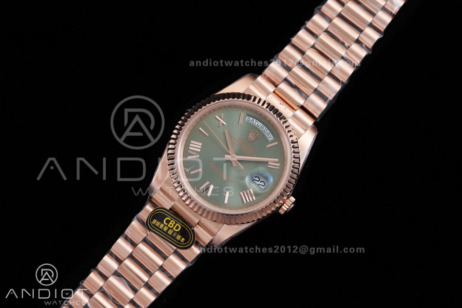 Day Date 40 RG CBDF 1:1 Best Edition Green Roman Dial on President Bracelet VR3255 (210g)