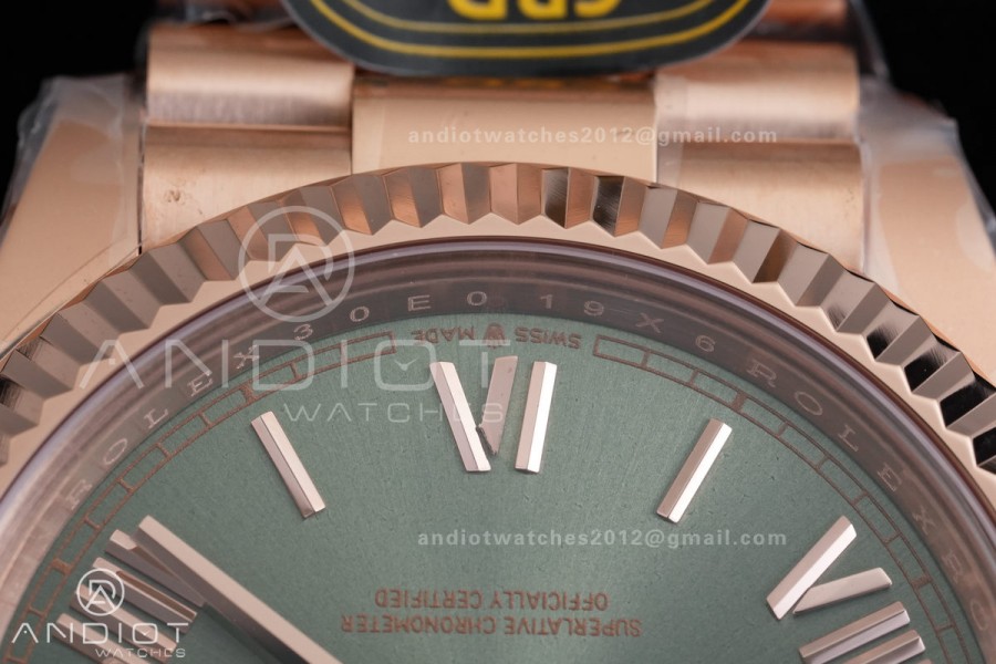 Day Date 40 RG CBDF 1:1 Best Edition Green Roman Dial on President Bracelet VR3255 (210g)