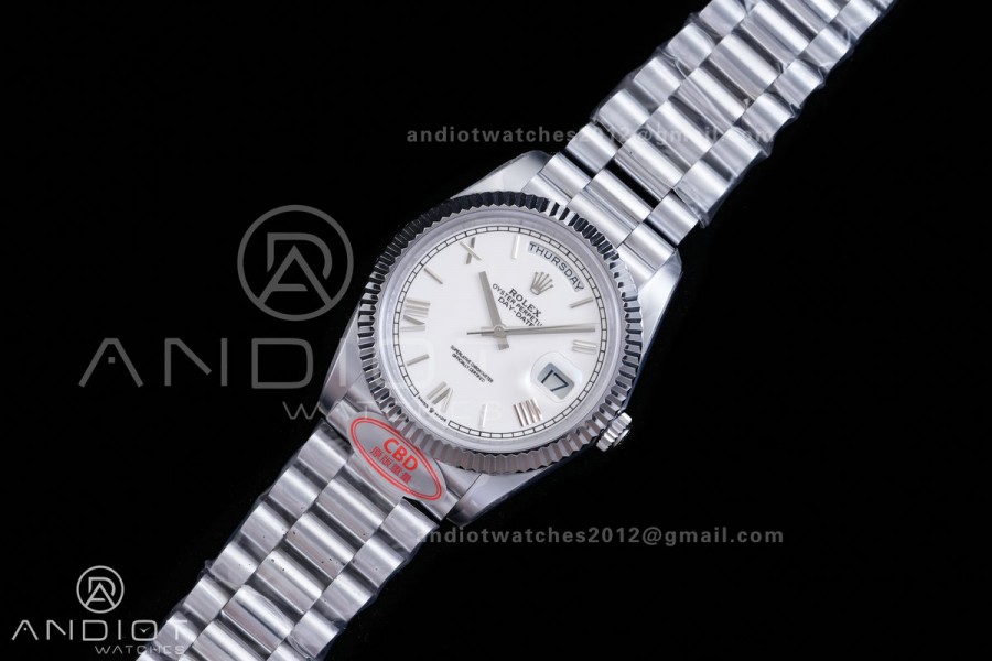 Day Date 40 SS CBDF 1:1 Best Edition White Roman Dial on President Bracelet VR3255 (210g)