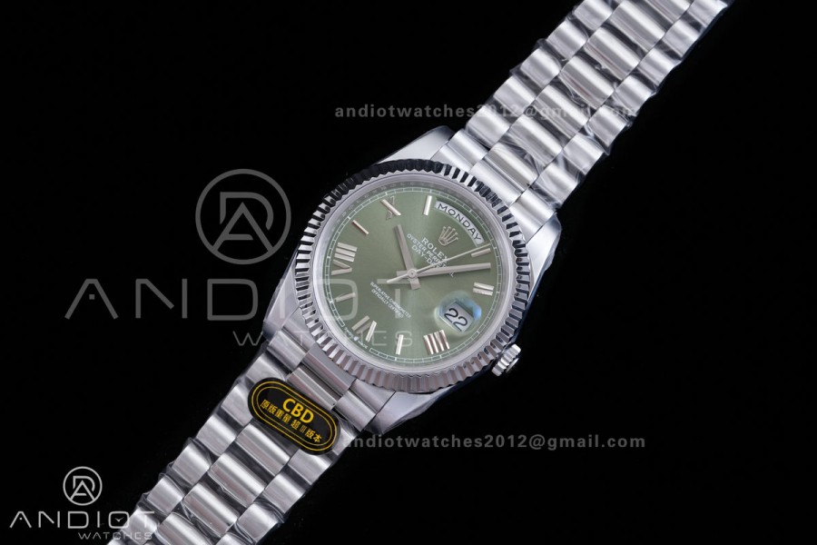Day Date 40 SS CBDF 1:1 Best Edition Green Roman Dial on President Bracelet VR3255 (210g)