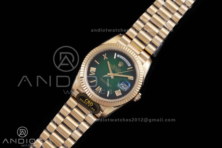 Day Date 40 YG CBDF 1:1 Best Edition Green Ombre Roman Dial on President Bracelet VR3255 (210g)