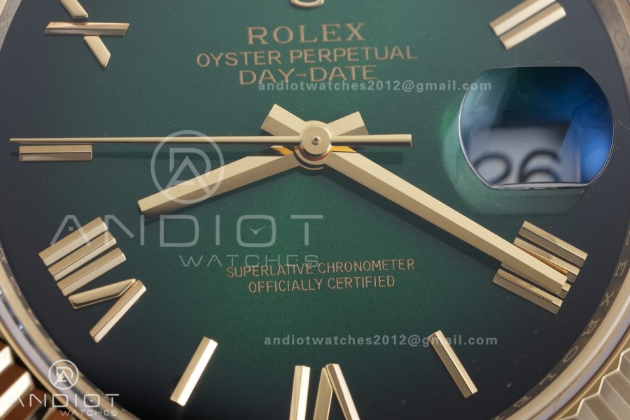Day Date 40 YG CBDF 1:1 Best Edition Green Ombre Roman Dial on President Bracelet VR3255 (210g)