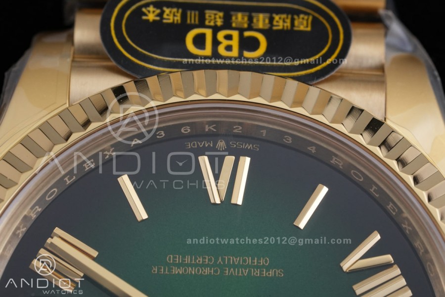 Day Date 40 YG CBDF 1:1 Best Edition Green Ombre Roman Dial on President Bracelet VR3255 (210g)