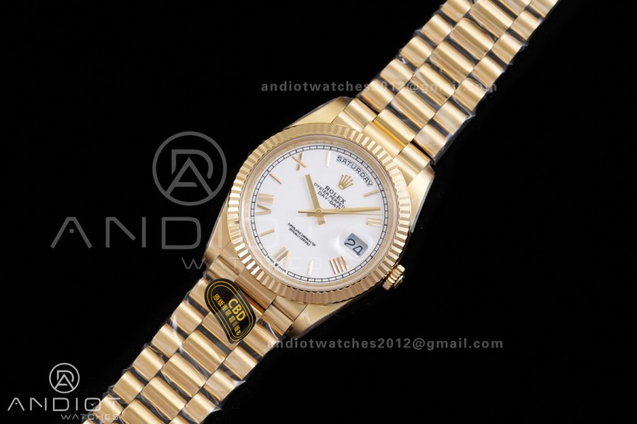 Day Date 40 YG CBDF 1:1 Best Edition White Roman Dial on President Bracelet VR3255 (210g)