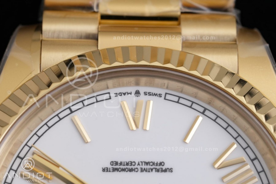 Day Date 40 YG CBDF 1:1 Best Edition White Roman Dial on President Bracelet VR3255 (210g)