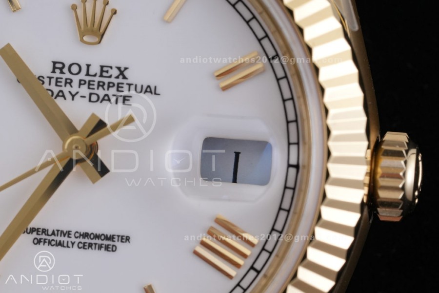 Day Date 40 YG CBDF 1:1 Best Edition White Roman Dial on President Bracelet VR3255 (210g)