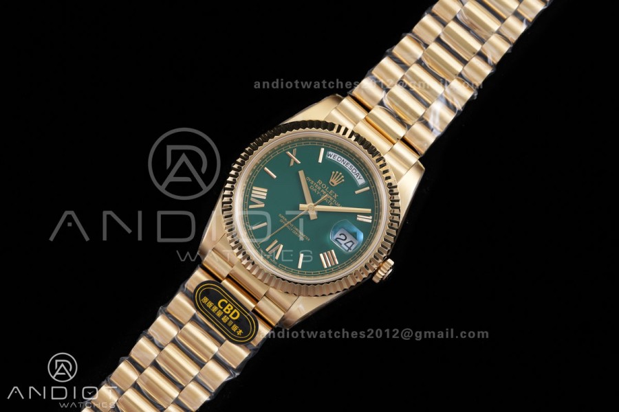 Day Date 40 YG CBDF 1:1 Best Edition Green Roman Dial on President Bracelet VR3255 (210g)