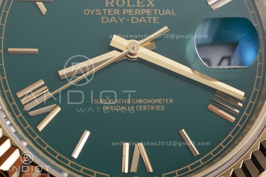 Day Date 40 YG CBDF 1:1 Best Edition Green Roman Dial on President Bracelet VR3255 (210g)